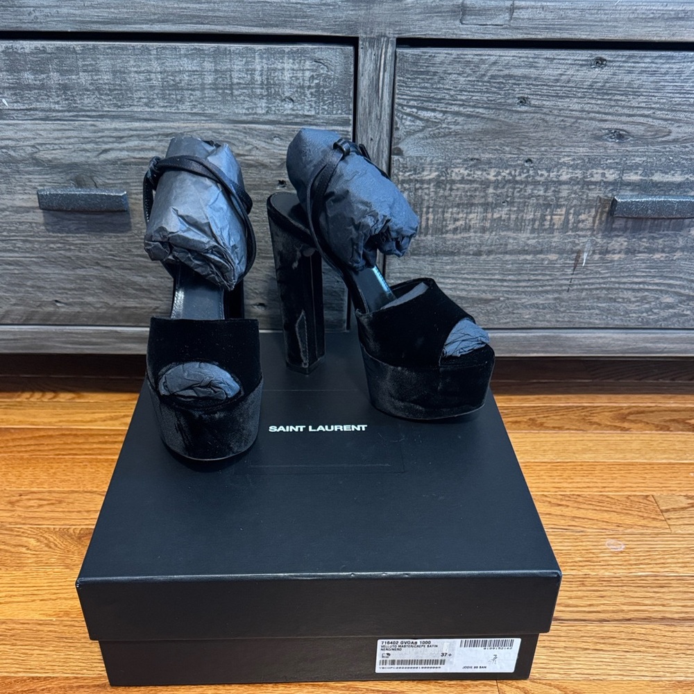Saint Laurent Jodie 95mm Black Velvet Platform Sandals